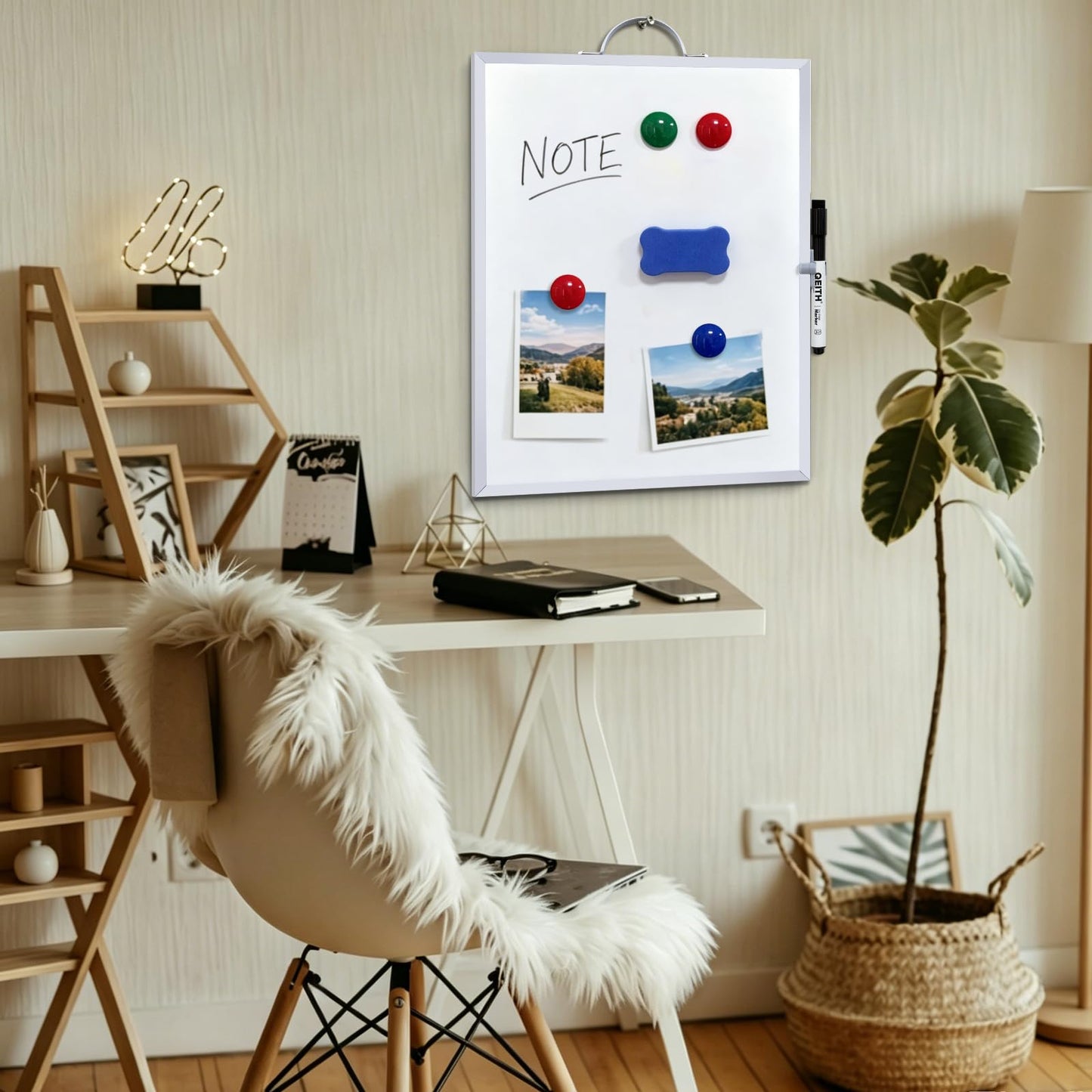 Small White Board,16"X12"Portable Aluminum Frame Whiteboard, Magnetic Double Sided Dry Erase Board, with A Handle and Side Pen Clip,for Office, Home,School,Includ 4 Magnets,1 Eraser,1 Marker (Silver)