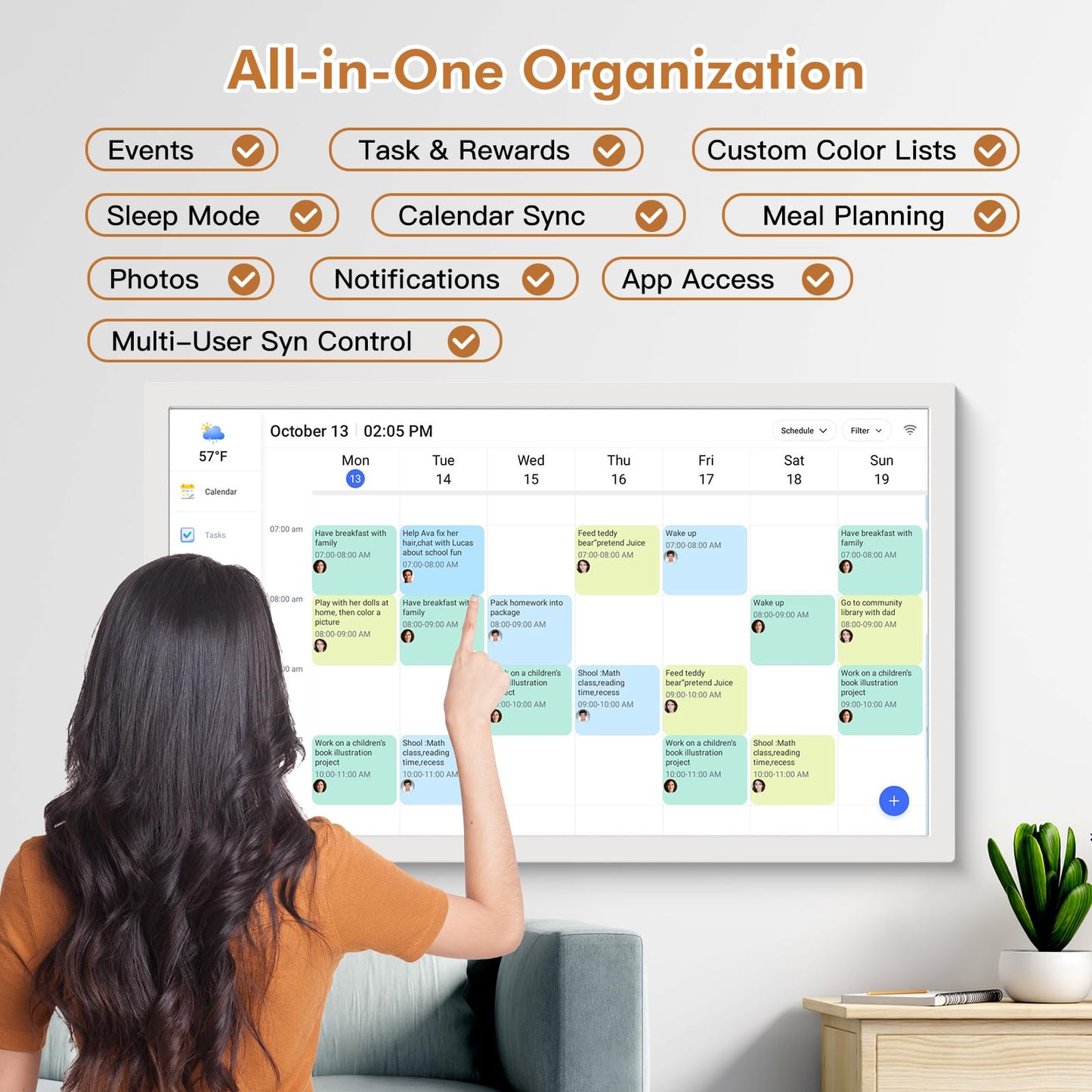24" Smart Calendar Digital Chore-Chart-for-Planner - Touchscreen Display Electronic Calendar for Family Schedules, 32GB, Auto-Sync Google iCloud Outlook Calendars, Wall Mounted Household Organization