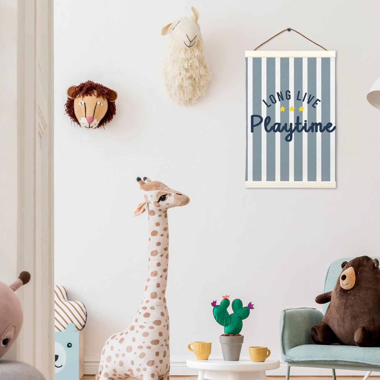 LKETW Kids Playroom Poster Hanger Frame 12x16 Inch, Long Live Playtime Wall Art Posters for Playroom, Blue Striped Hanging Banner Decor for Kids Toddler Boy Nursery Room Bedroom