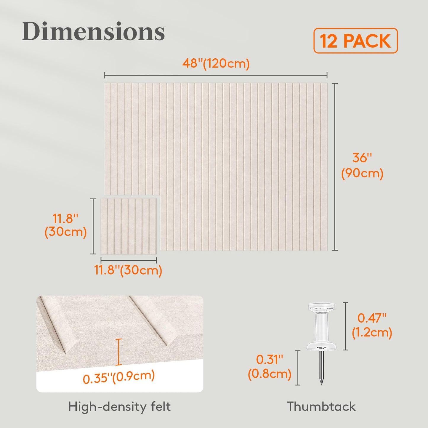 Lifewit Felt Slatted Bulletin Board, 12 Pack Self-Adhesive Panel, 48"x 36" Total Size, Cork Board Alternative, Pin Message Board with 30 Pushpins for Room and Office Decor, Home, Dorm, Oatmeal