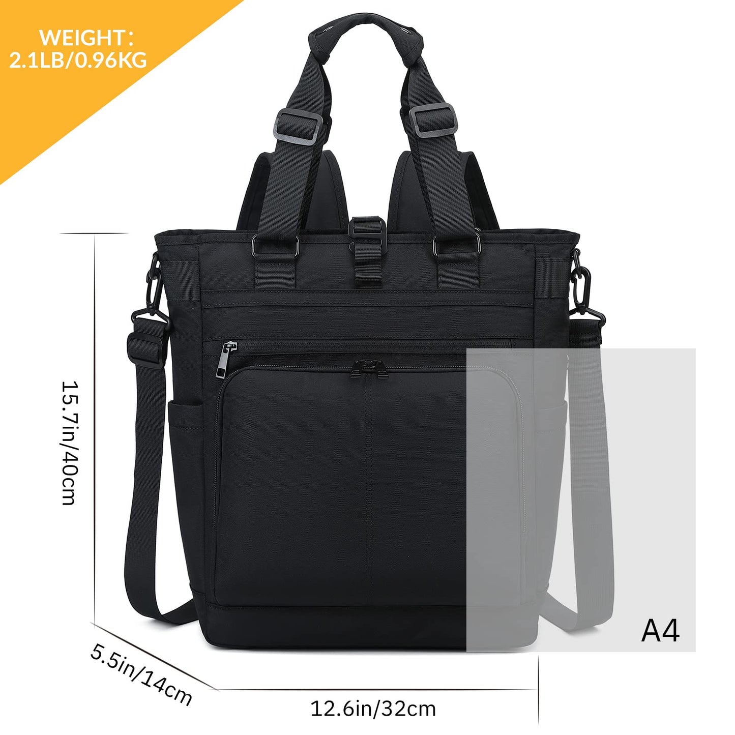 3 in 1 Convertible Backpack, Japanese Minimalist Tote Crossbody Bag, Adjustable Underarm Strap, Anti-Theft, Water Resistant Daypack Fits 15.6 Laptop for Office, Graduate Study, Travel & Casual, Black