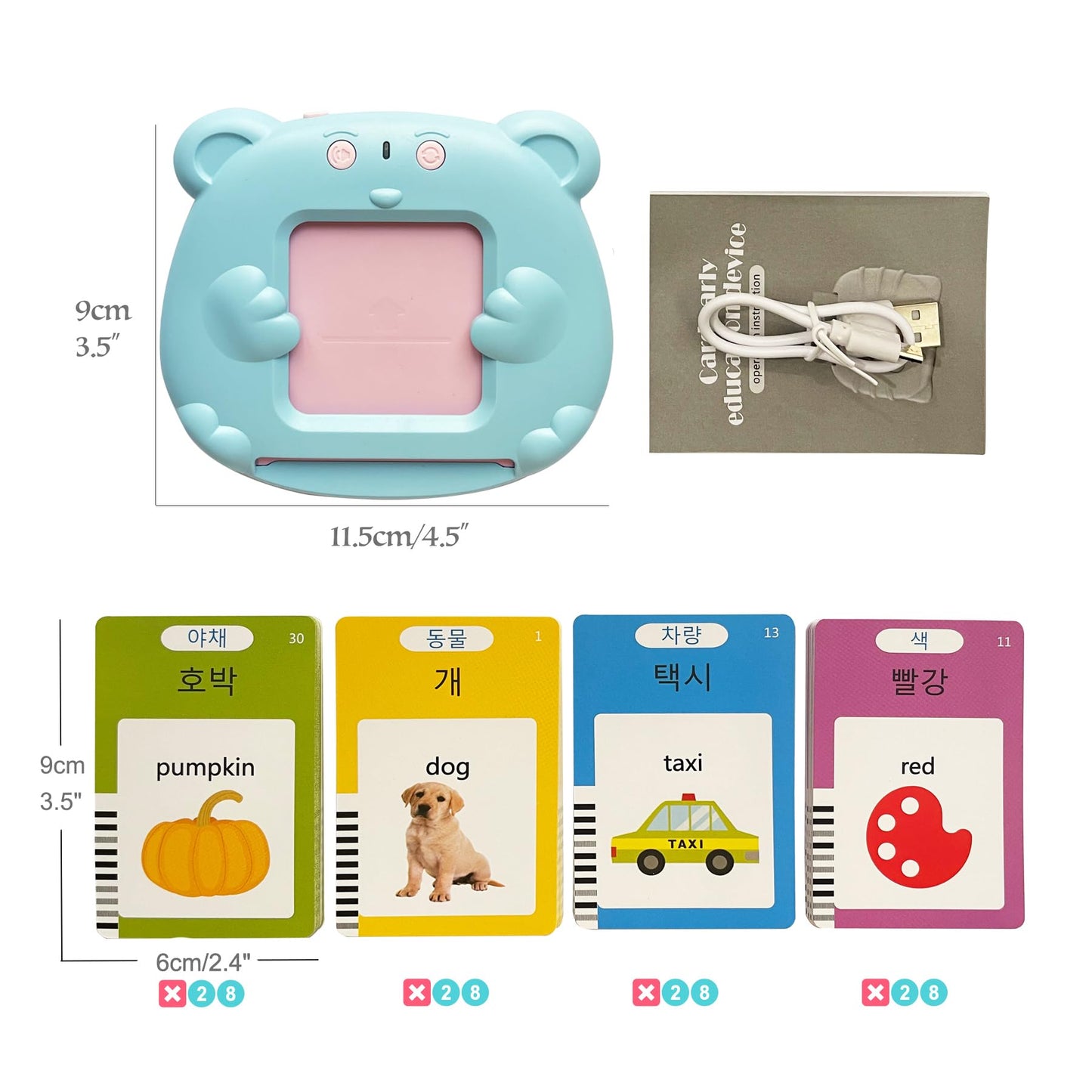 Korean-English Talking Flash Cards for Kids 112 PCS, Learn Korean Alphabet, Words and Pronunciation, Korean Language Learning Toys for Beginners