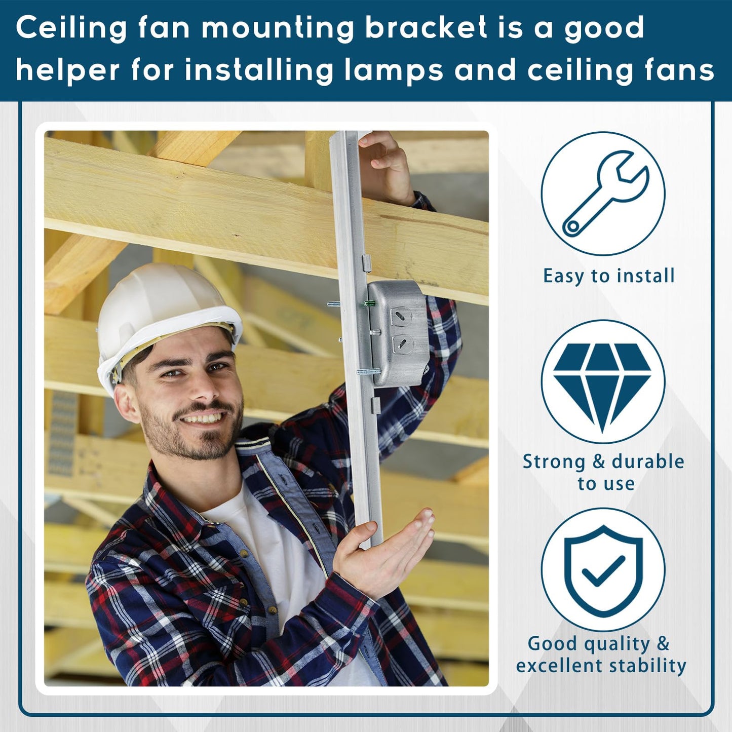 Therwen Adjustable Fan Electrical Box Brace, 14.2 Inches, Model GFA-Therwen-2308, for Ceiling Fans & Light Fixtures