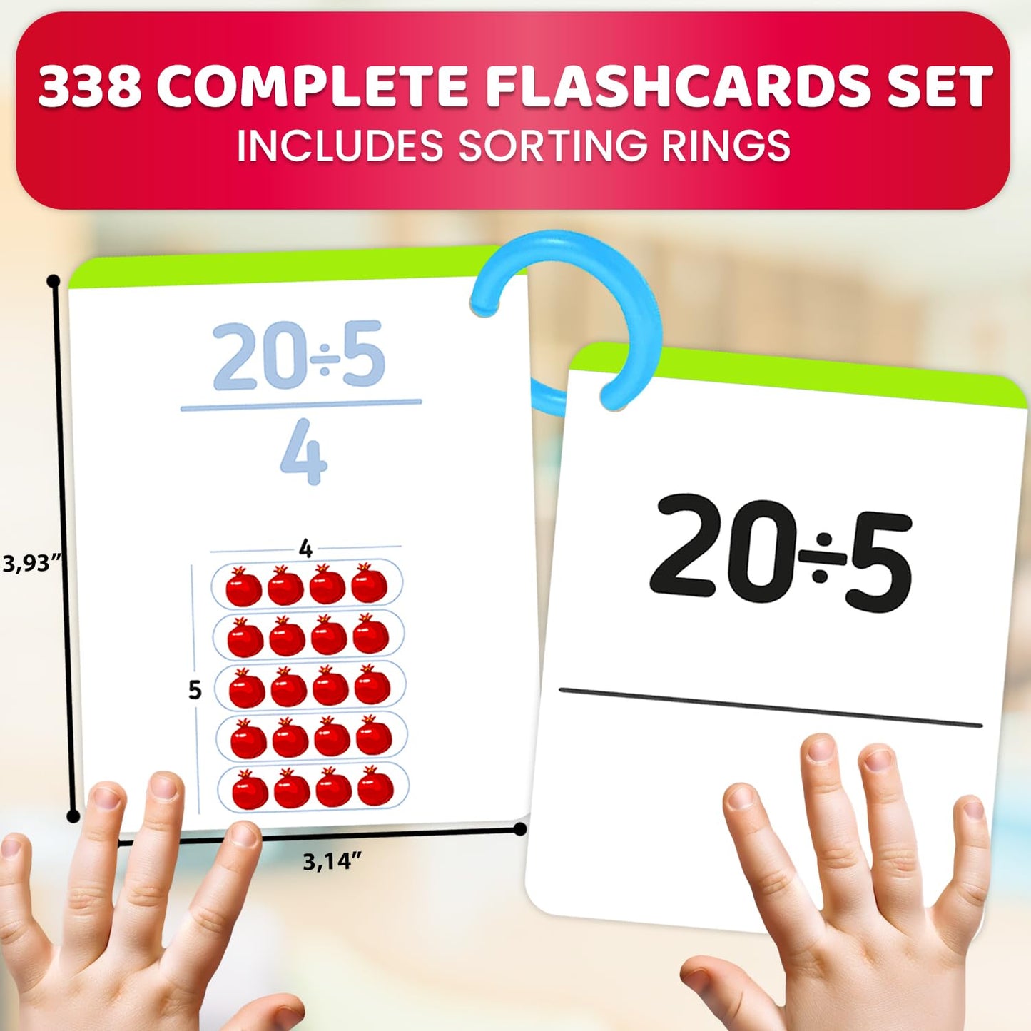 QUOKKA Multiplication and Division Flash Cards for Kids Ages 4-8 – 338 Math Flashcards for Kids 5-7 - Visual Aids | Sorting Rings | Reference Cards – Math Games 1st to 3rd Grade for Classroom & Home