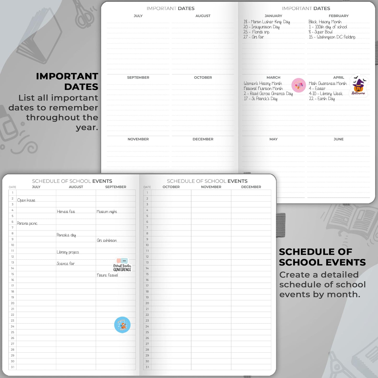 Clever Fox Teacher Planner – School Year Planner with Calendars & Lesson Plans – Teacher Plan Book for Classroom & Homeschool Organization - Undated, A5 Size, Hardcover (Gray)