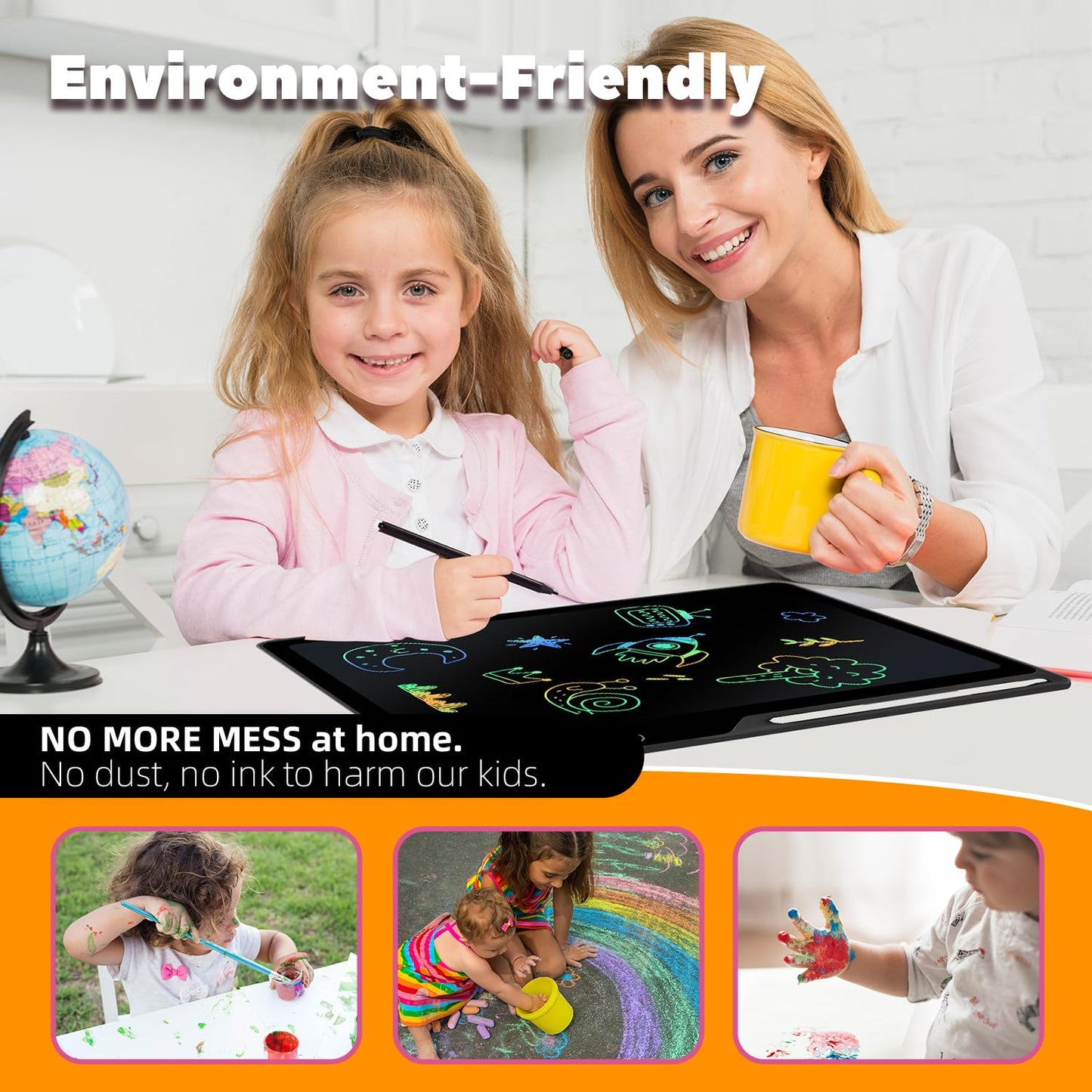 Kinayue LCD Writing Tablet for Kids, Rechargeable 21 Inch Doodle Board,Easter Basket Stuffers,Preschool Learning Toys Christmas Birthday Gift 3 4 5 6 7 Year Old Girls Boys (Black)
