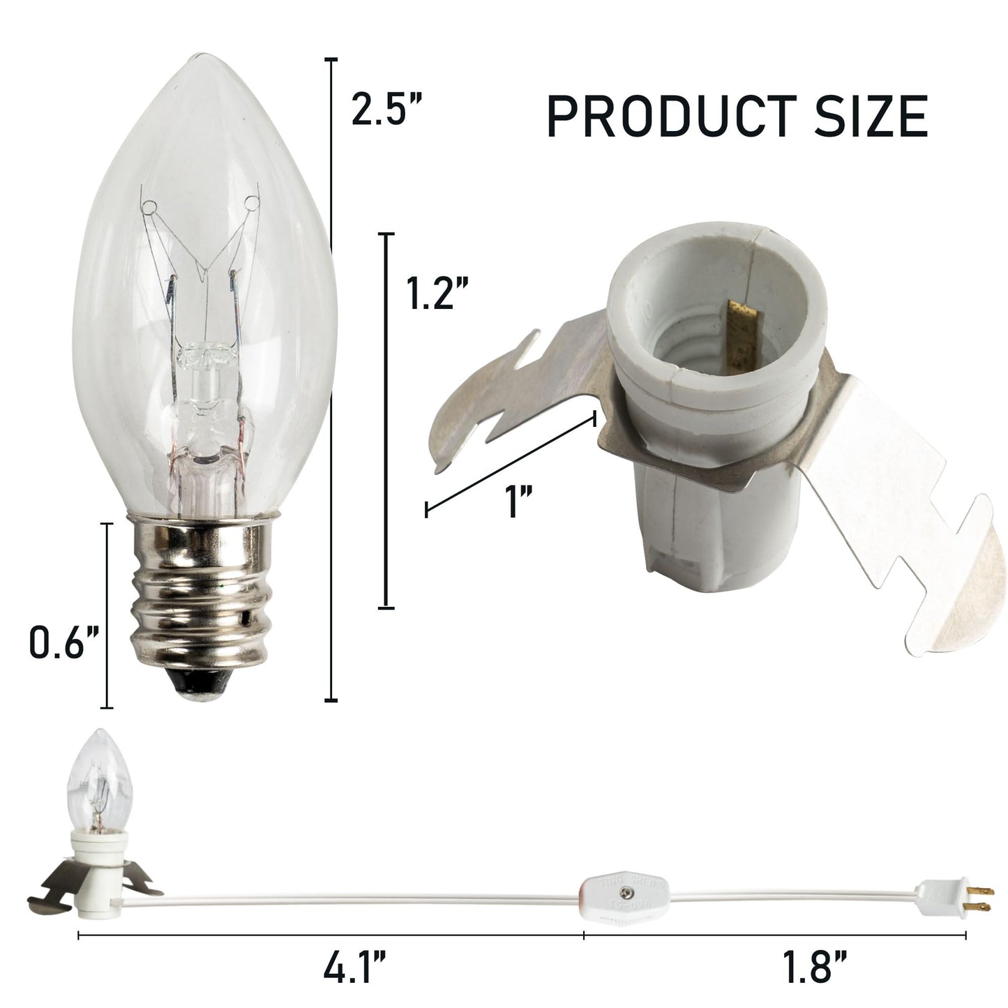 Dazzle Bright C7 Candelabra Light Bulbs 2 Pack 6 FT White Cord with On/Off Switch Warm White Incandescent Model 31001A-09