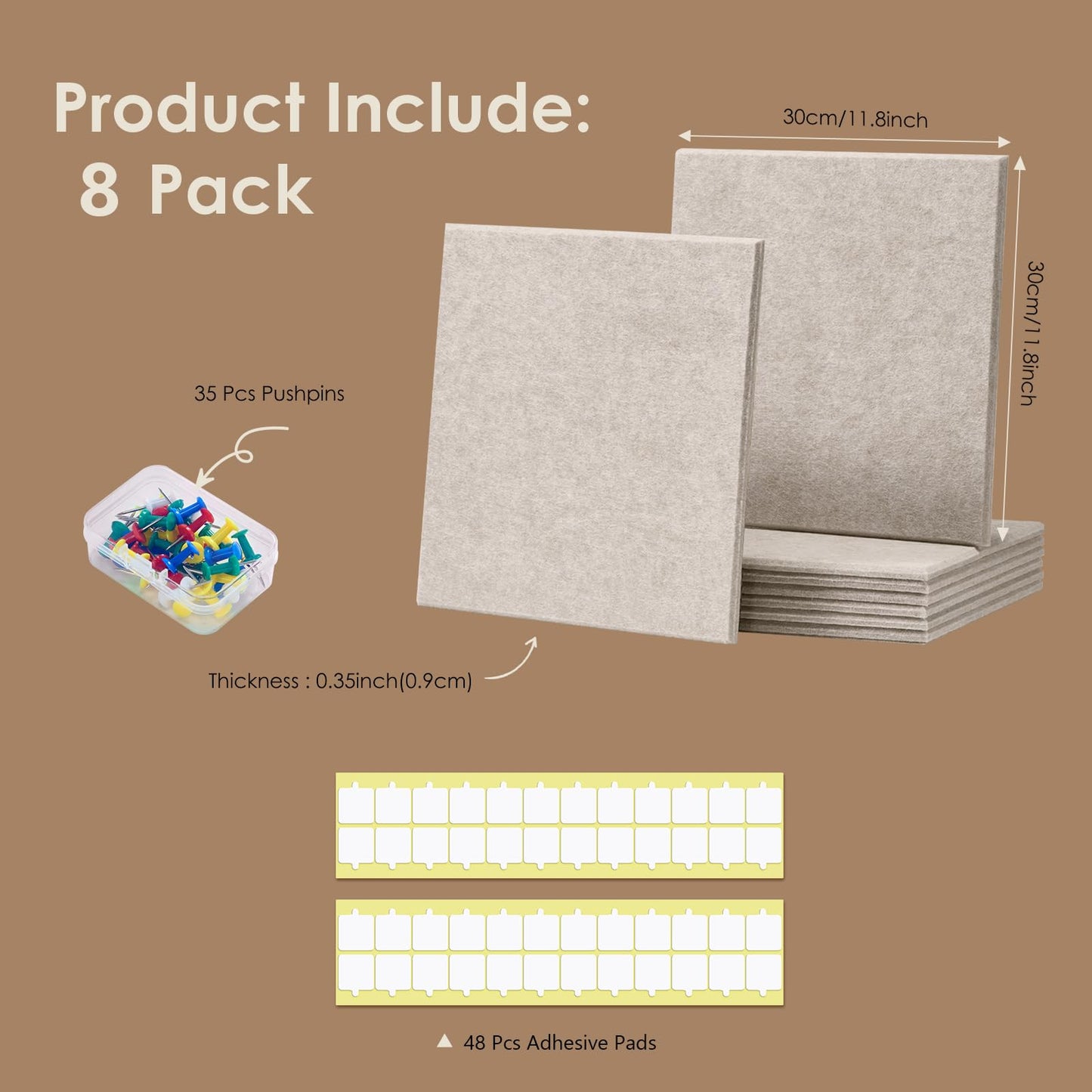 Bulletin Board 47" X 24" Cork Boards for Wall Alternative 8 Pack Oatmeal Non-Stripe Felt Bulletin Board 48 Safe Adhesive 35 Push Pins for Office School Home Room Decor