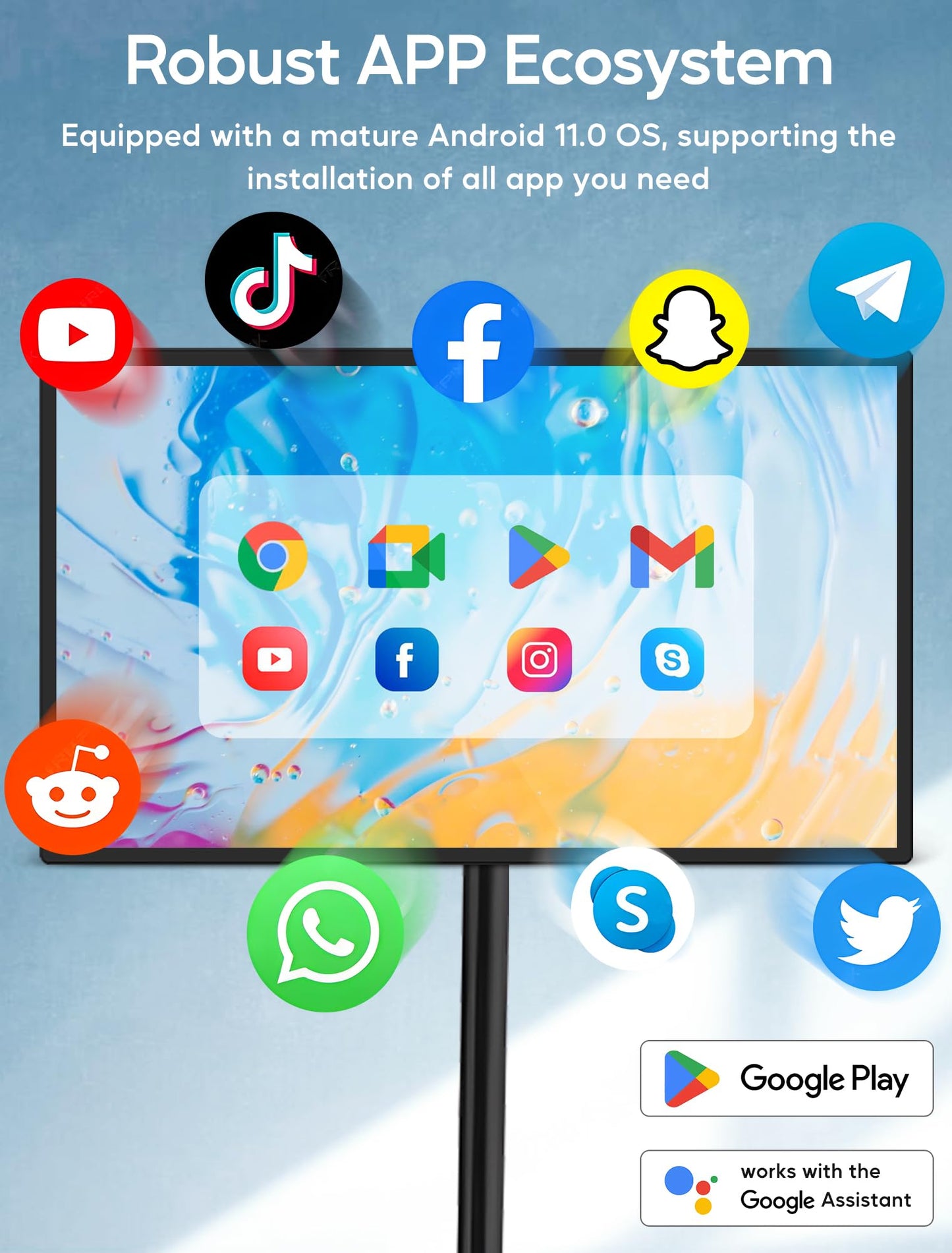 15.6" Digital Signage with 10000mAh Battery, Capacitive Touchscreen Advertising Display, Adjustable Stand, Android 11 Commercial LCD Monitor with Auto Play, Wireless Screen Mirroring, 8+128GB, Black