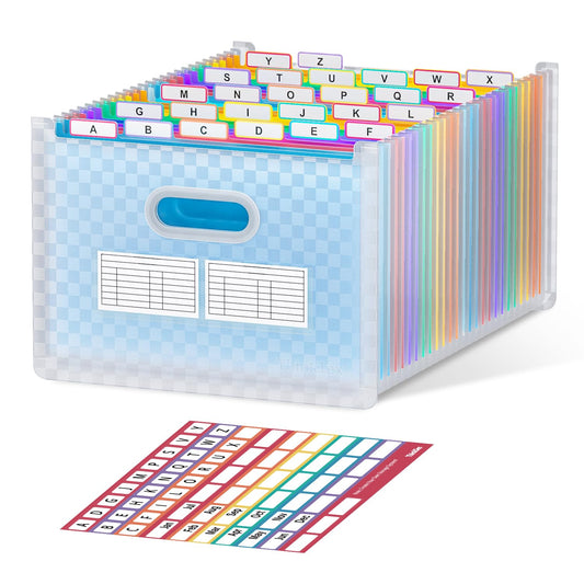 ThinkTex 26-Pocket Accordion File Organizer, Upright & Open Top, A–Z Colorful Tabs, High Capacity Expanding File Folder, Letter/A4 Size Essentials for School, Home, and Office- Blue