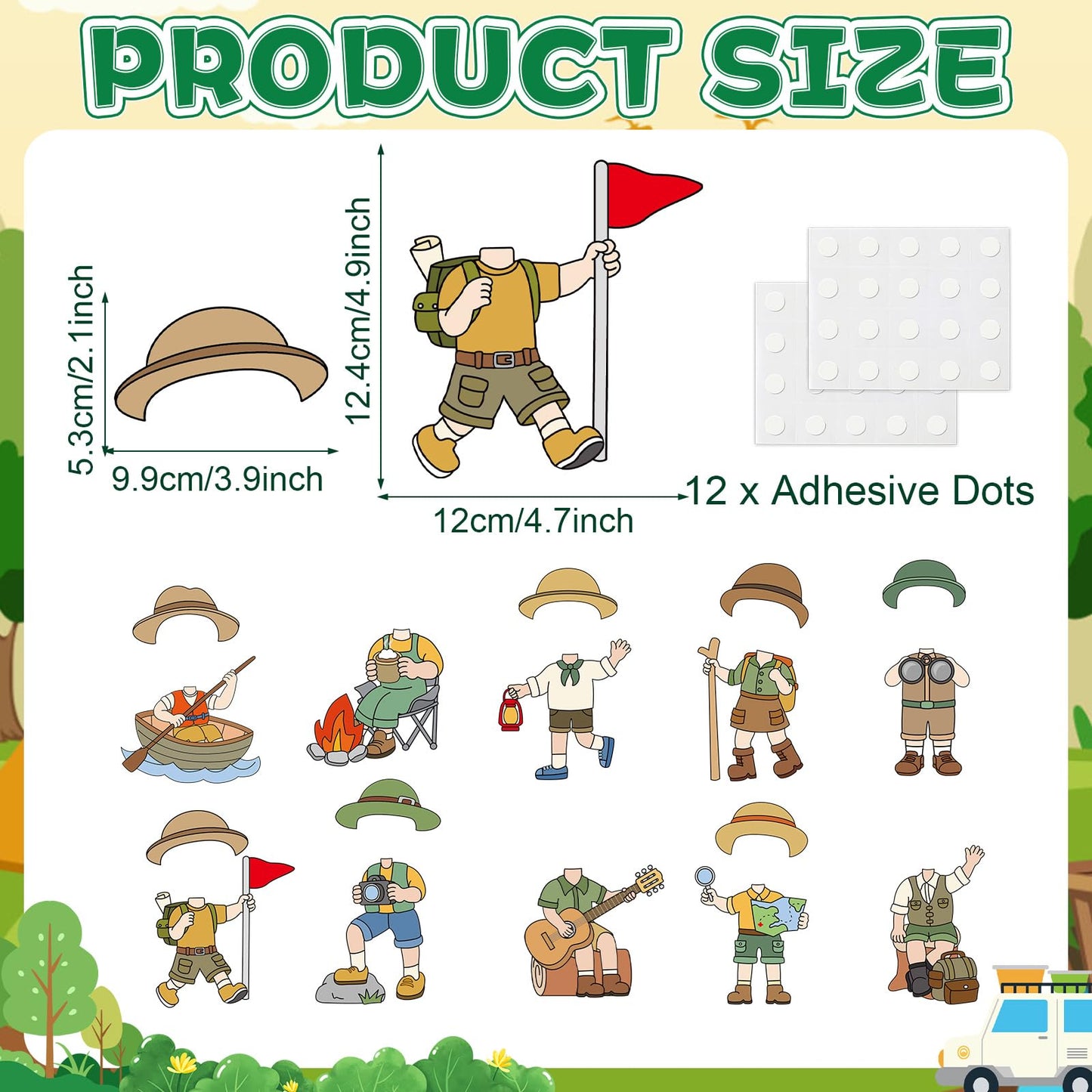 60pcs Camping Theme DIY Cutouts Camper Bulletin Board Decoration Set Camping Adventure Paper Cut-Outs Classroom Decor for Boy Girl Classroom DIY Photo Craft Kindergarten School Wall Door Supplies