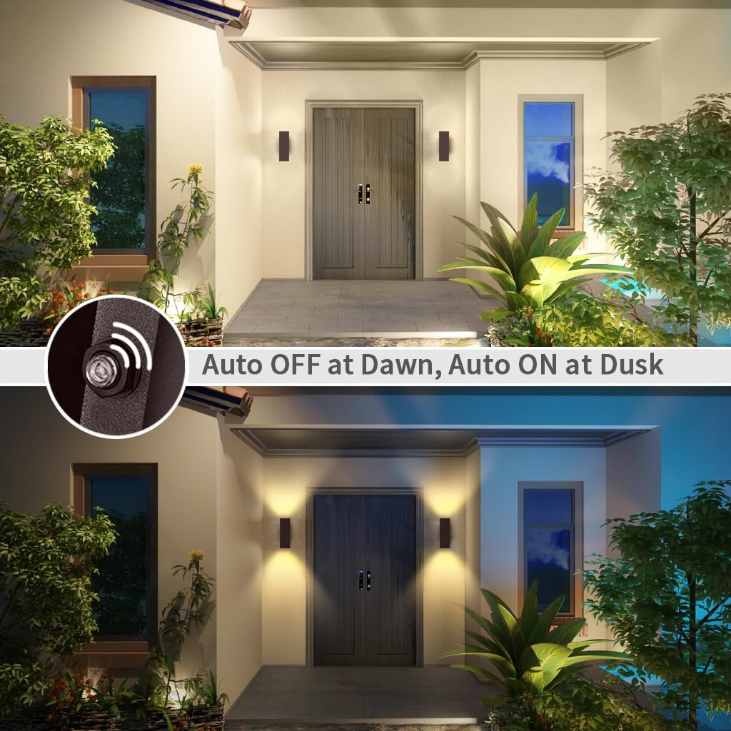 KIZON Outdoor Wall Lights, Dusk to Dawn Sensor, 2 Pack, Aluminum, Oil Rubbed Bronze Finish, Model K213