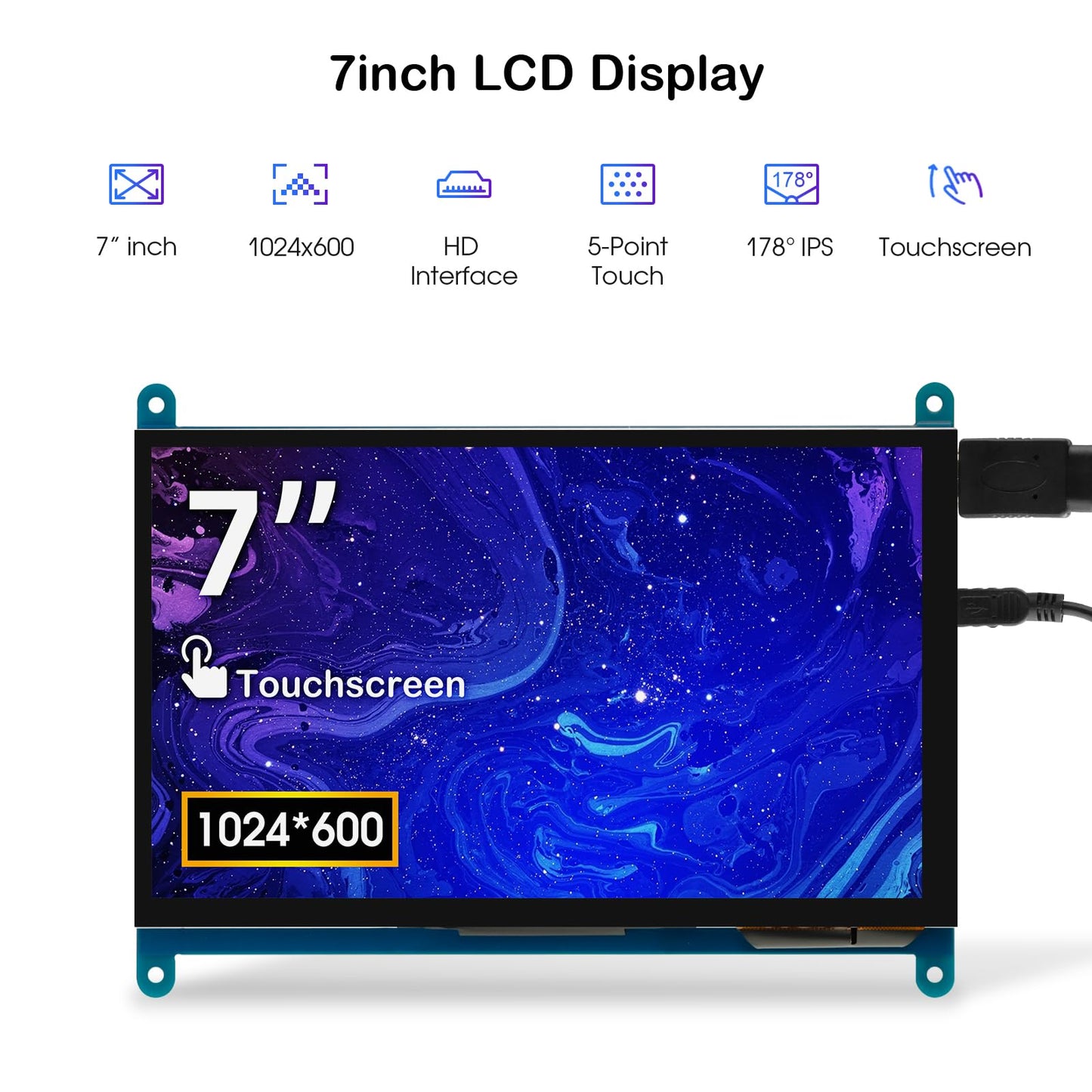 ELECROW 7 Inch 1024×600 Touchscreen for Raspberry Pi: IPS Capacitive Touch Screen LCD Display, Mini Portable Monitor Compatible with Raspberry Pi 5/4/3 BB Black Banana Pi Windows 11/10/8/7 Driver Free