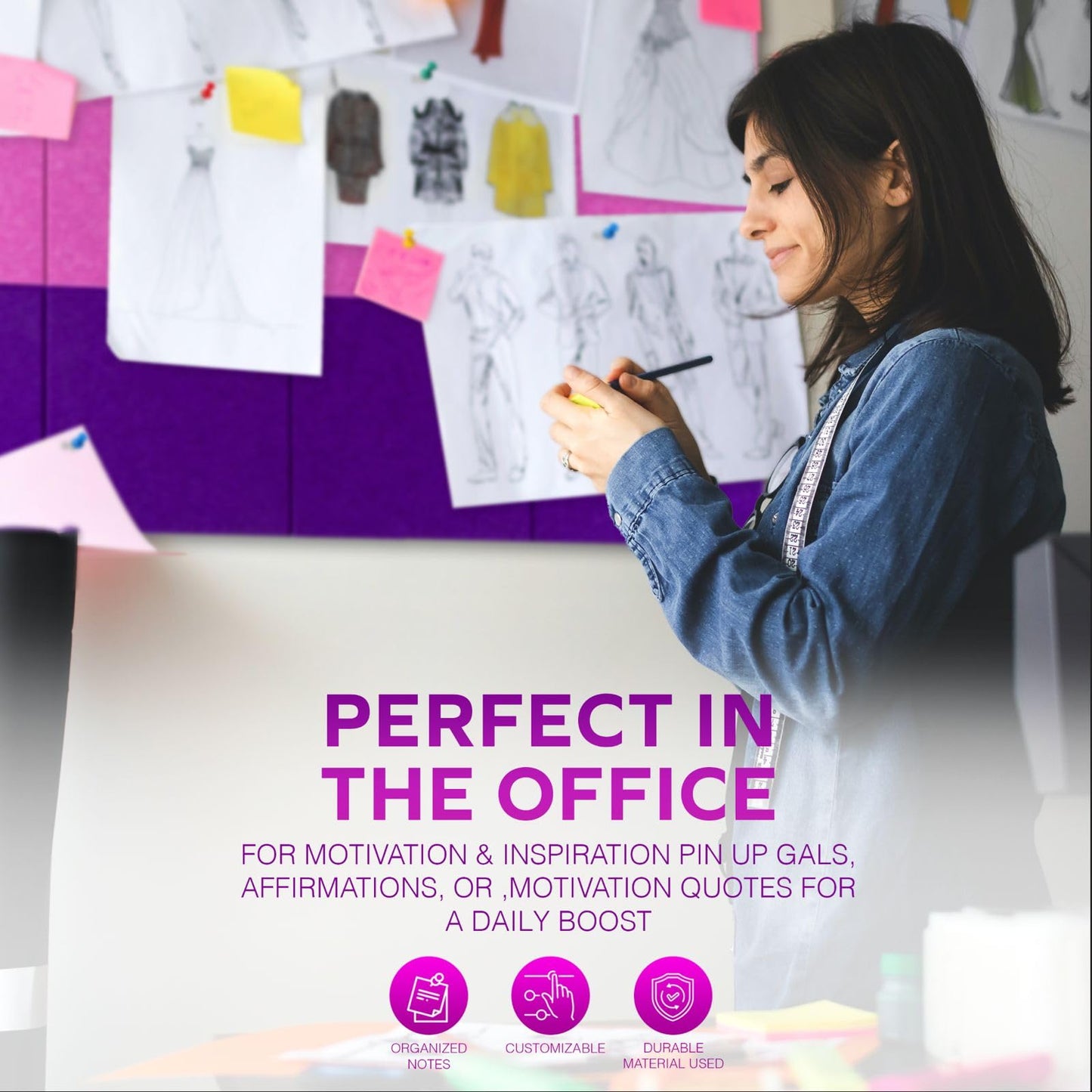 Large CorkBoard - 48x36 inches, 12 Felt Board Tiles with Removable Adhesive Tape Cork Boards for Walls Cork Board for Office Pin Board Bulletin Board (30x30, Magenta Ombre Collection)