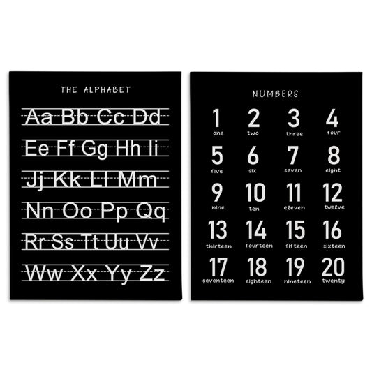 HRQKO Black Alphabet Numbers Nursery Canvas Wall Art Set of 2, Kids Room Decor Framed Art, Black ABC Numbers Educational Posters Wall Decor for Classroom Toddler Nursery Bedroom Playroom, 11x14 inch