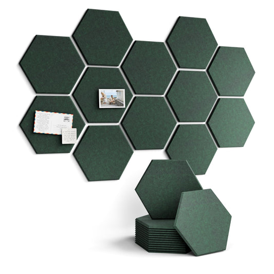 Fluxynara Hexagon Cork Board Alternative for Walls Decor-12-Pack Felt Bulletin Board Tiles,with 30 Pushpins,70 Adhesive Tabs for Office,Classrooms & Home Pin Board Felt Board-Pine Green