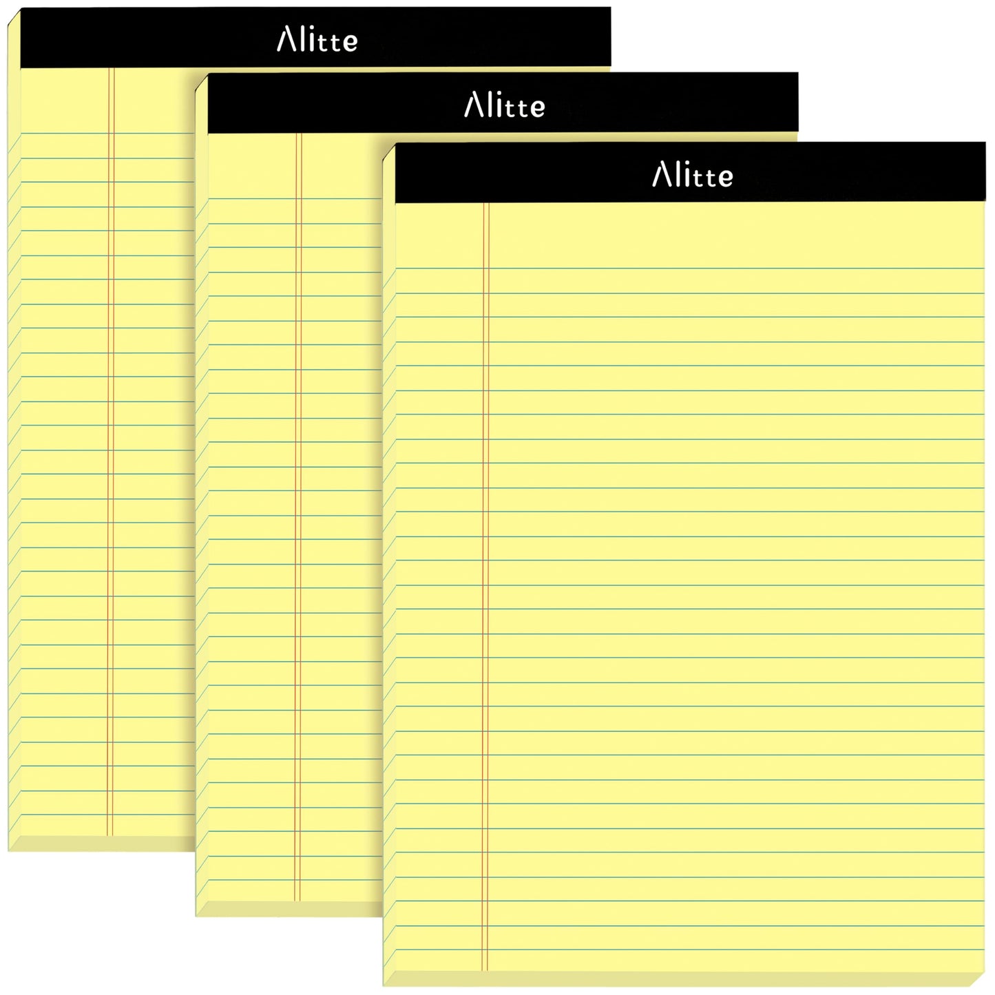 Alitte Yellow Legal Notepads 8.5 x 11, Pack of 3 - Perforated Wide Ruled Writing Pad - Premium Thick Paper, No Ink Bleeding - Blank Legal Pads For Home, Office, School, Business - 50 Sheets Per