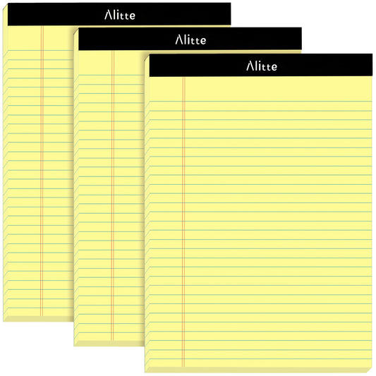 Alitte Yellow Legal Notepads 8.5 x 11, Pack of 3 - Perforated Wide Ruled Writing Pad - Premium Thick Paper, No Ink Bleeding - Blank Legal Pads For Home, Office, School, Business - 50 Sheets Per