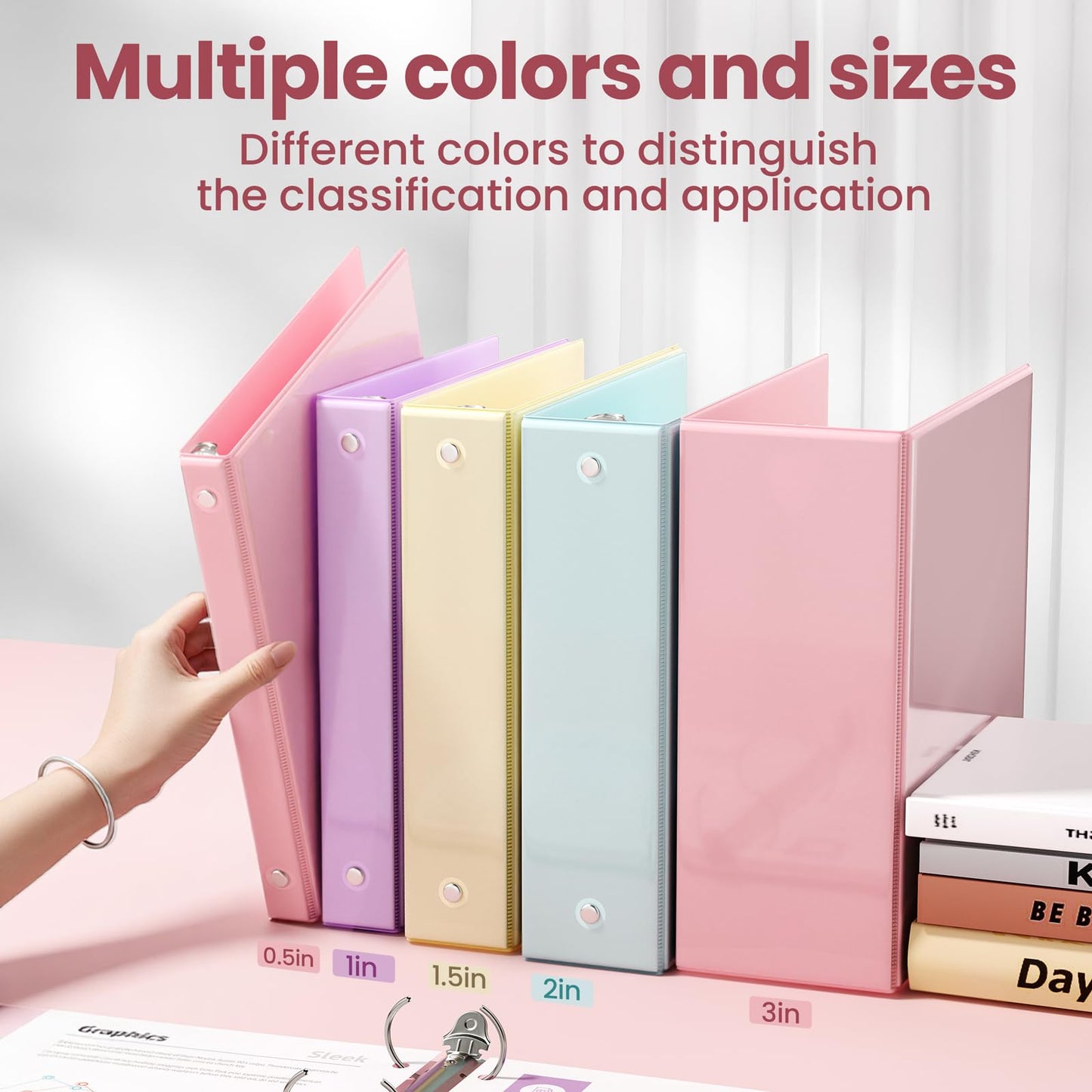 SUNEE 3 Ring Binder 1 Inch 2 Pack, Clear View Binder Three Ring PVC-Free (Fit 8.5x11 Inches) for School or Office Supplies, Pink