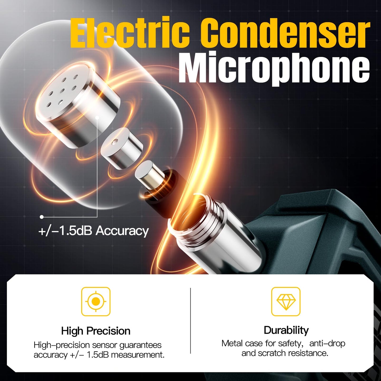 Decibel Meter, Goldeep SL750A Digital Sound Level Meter 30-130dB, A/C Weighted DB Meter with dB/SONE, Fast/Slow, MAX/MIN, LCD Sound Meter for Home, Office, Factory, Neighbor Noise - Lemon Yellow