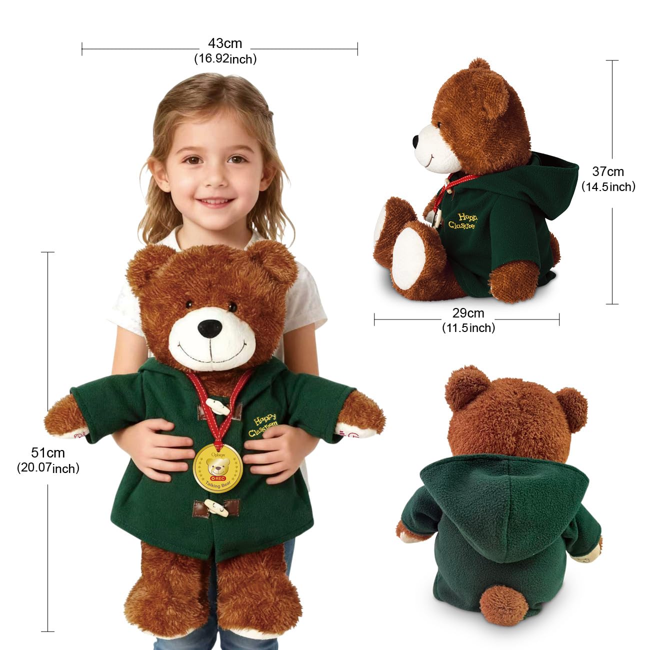 OPHAYA 20'' Techer Bear Talking Teddy Bear Stuffed Animal Plush Interactive Toy, Card-Activated 4 - Language Early Montessori Word Learning, Singing Storytelling Bear Toy for Kids