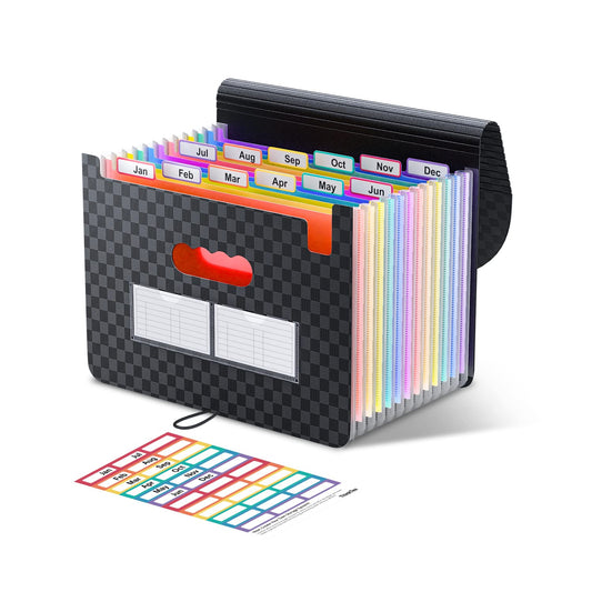 ThinkTex Accordion File Organizer, 12 - Pocket Expanding File Folders for Paper Receipts, Bills & Taxes Organizer, Portable Letter/A4 Size Document Holder for School, Office, Home with Colorful tabs
