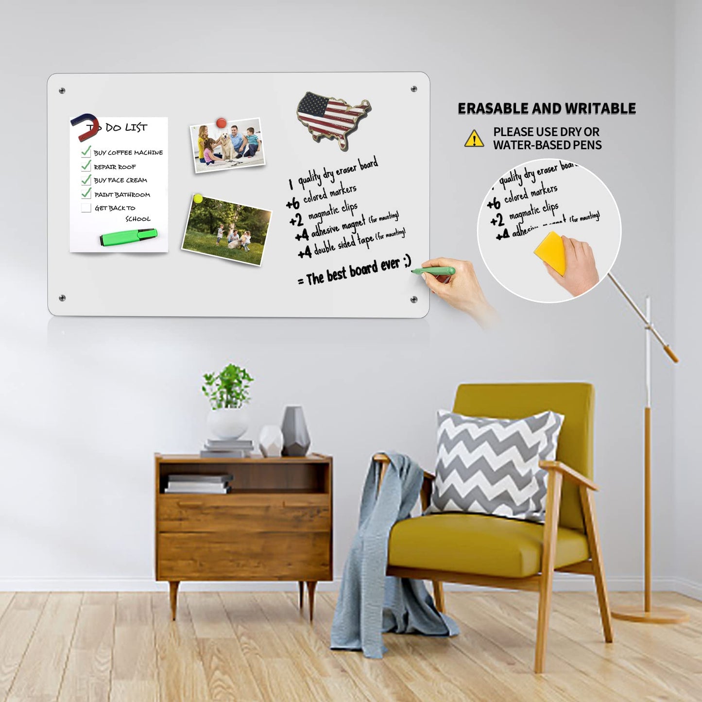 Magnetic Board,17.1" x 11.8" Magnet Display,for Magnets and Bulletin Board,Suitable for Wall, Refrigerator, Compartment, Cabinet etc,Comes with Dual Lock Tape for Easy Hanging (White)