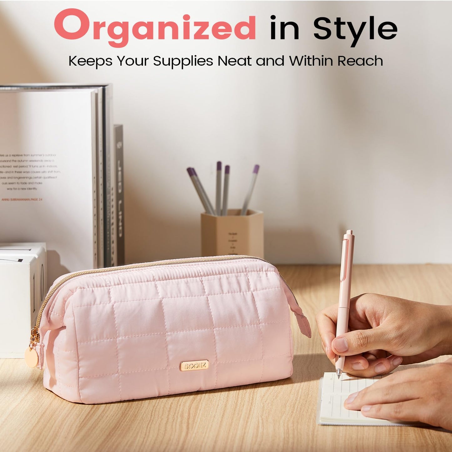 Sooez Large Pencil Case Pouch, Soft Pencil Bag with Zipper, Pen Bag Wide Opening, School Supplies Cute Pencil Case for Girls Boy Men Women, Dusty Pink