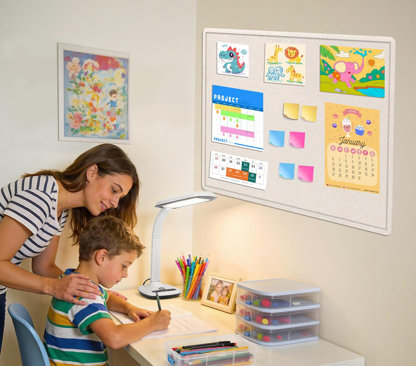 Bulletin Board - 35 x 17.5 inches Decorative Felt Pin Board - Cork Board Alternative for Wall - Foldable Photo Board Self-Adhesive Prayer Board with 20 Pushpins - Oatmeal
