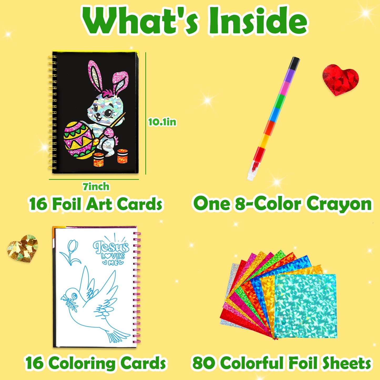 FUNNYB&G Foil Art Craft Kit for Kids 4-10 Years Old: Mess-Free & No-Glue, Create 16 Sparkly Christian Pictures – Perfect Travel Toy & Birthday Gift for Kids (Christian)