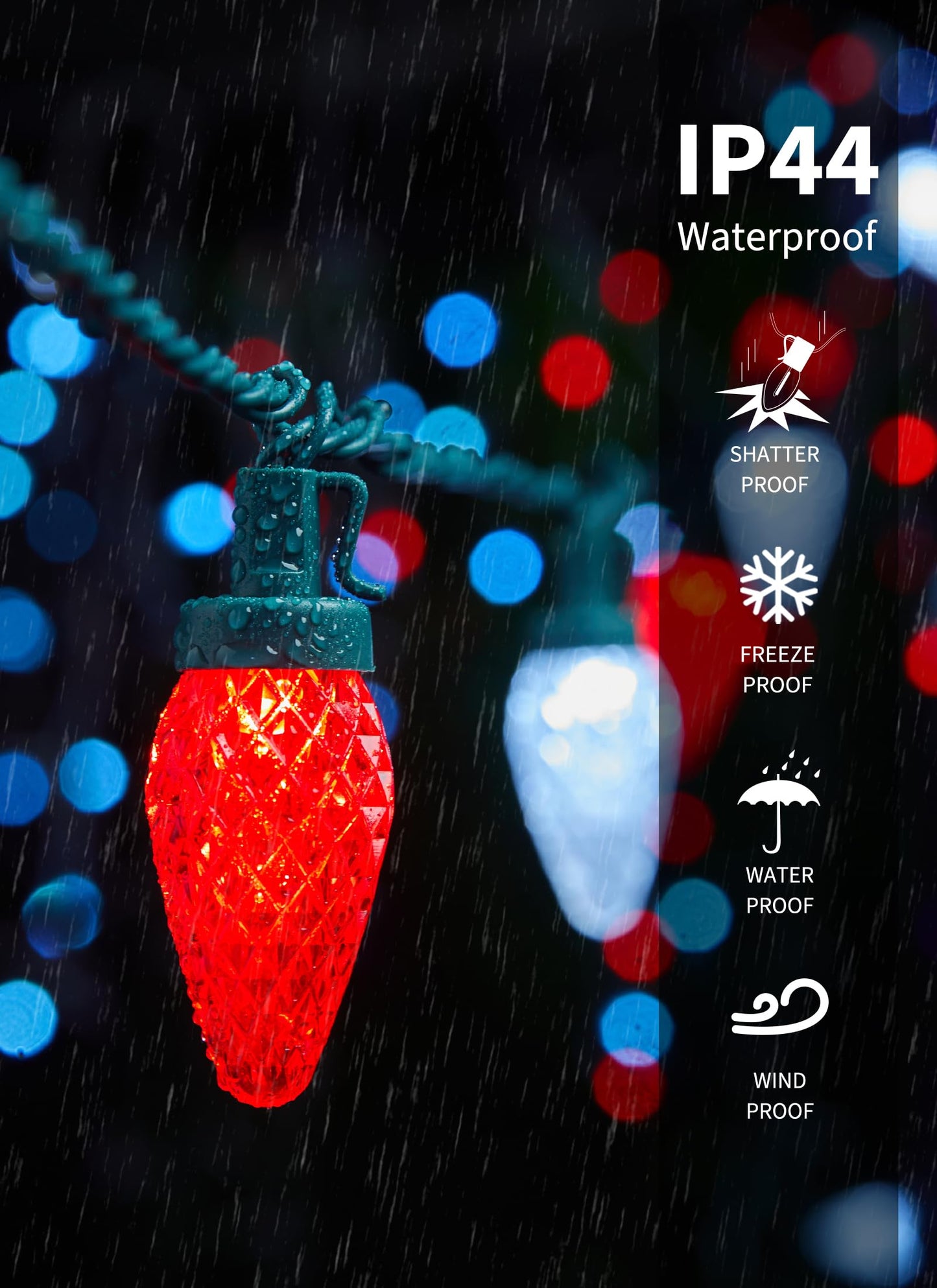 Minetom C9 LED Christmas Lights Outdoor, 100 Lights, 81 Feet, Waterproof, Timer, Red & Pure White