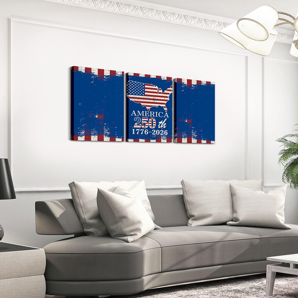 Feelyou Patriotic 250th Anniversary 3 Piece Canvas Wall Art for Living Room Bedroom 4th of July Wall Art for Home Decor America Map Office Decor Artwork Red and Blue Retro Style Picture Posters