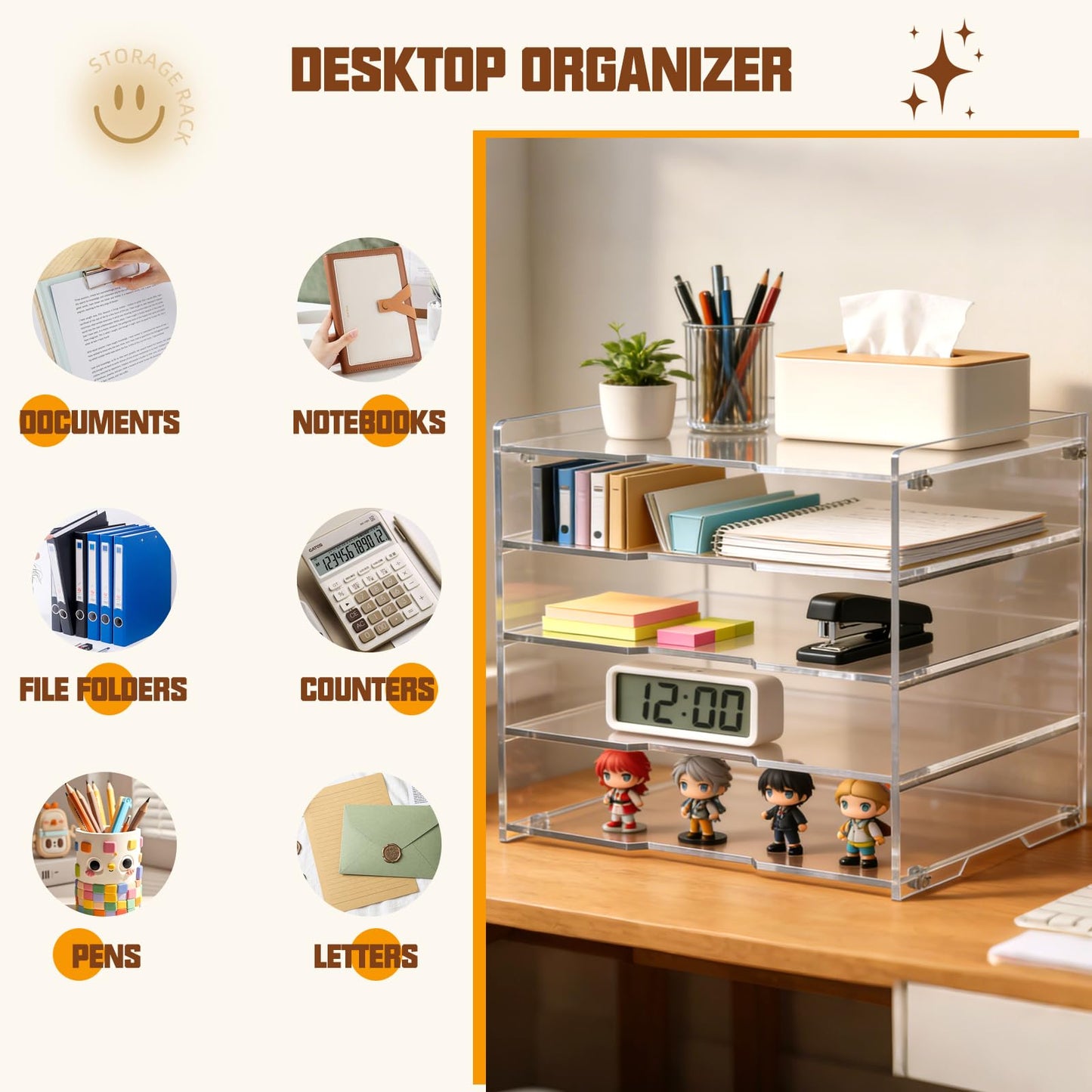 Leffis 5 Tier Acrylic Desk Organizer, Clear Paper File Folder Holder Letter Tray, Desktop Document Sorter for Office Home School Classroom, Tiered Storage Rack for Papers Bills Mail Supplies