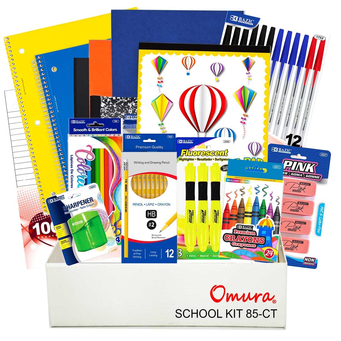 OMURA Learning Elementary School Supplies Kit – 85-Piece Back to School Supplies, School Supply Kit Elementary for Grades 3–5 | Notebooks, Pencils, Crayons, Markers, Glue & Student School Supplies