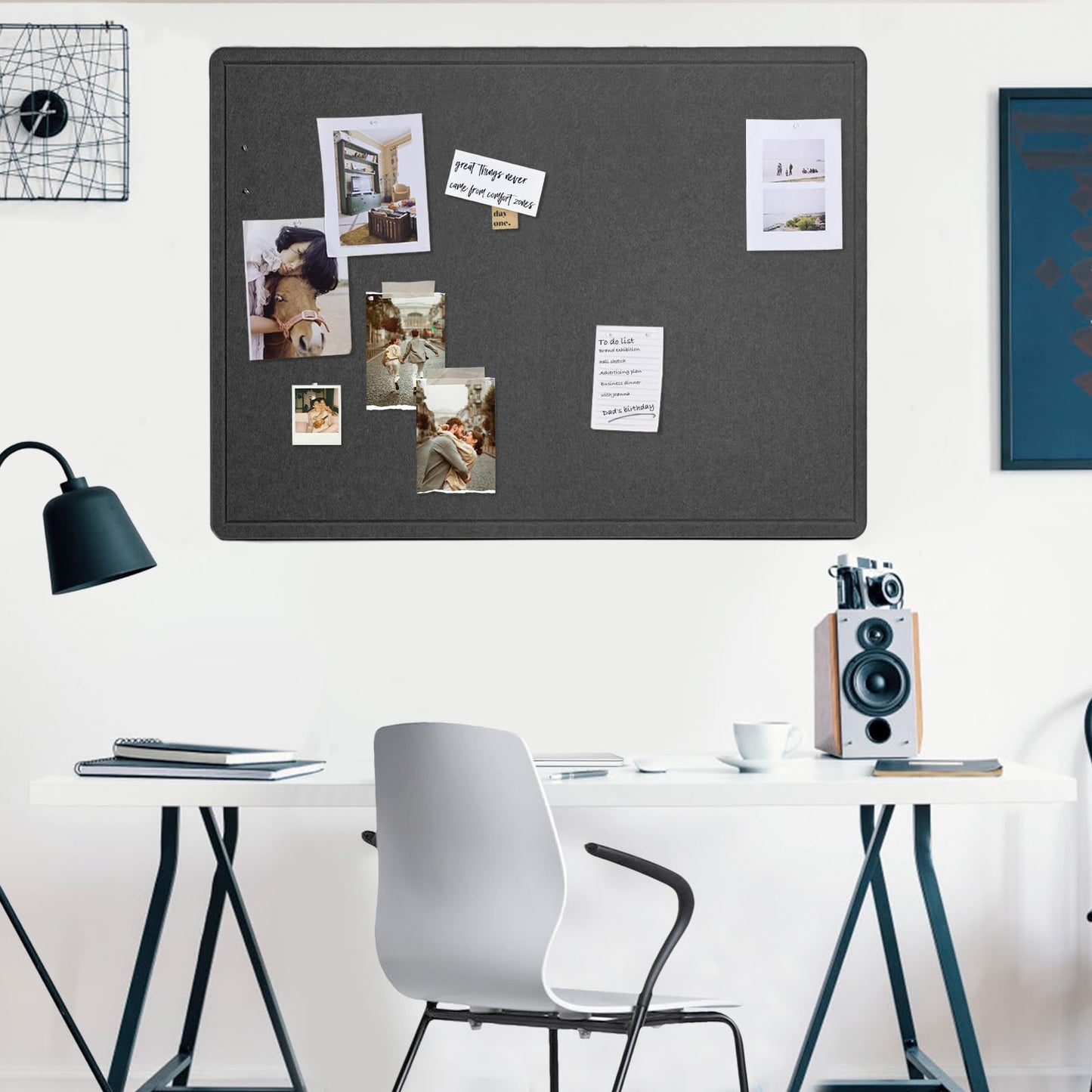Lightomorrow Large Bulletin Board - 48 x 36 Inches, Decorative Felt Pin Board for Wall - 4' x 3' Foldable Photo Display Board with Self-Adhesive Tape, Includes 20 Push Pins - Dark Gray