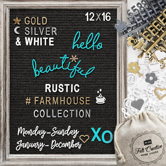 Farmhouse Felt Letter Board Sign with Stand - Rustic Wood Frame Announcement Board for New Baby, Pregnancy Announcement Sign, 12x16 Changeable Message Board with over 700 Felt Board Letters