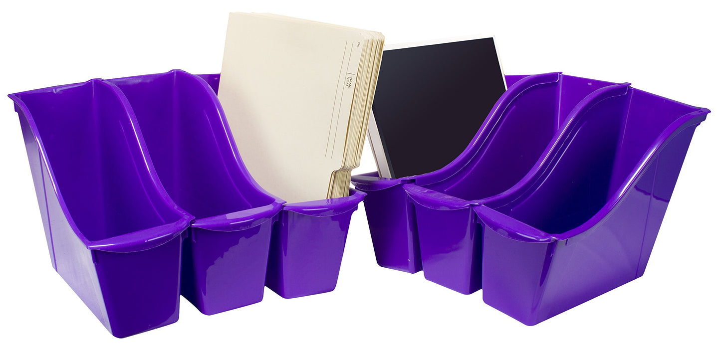 Storex Small Book Bin – Interlocking Plastic Organizer for Home, Office and Classroom, Purple, 6-Pack (71110U06C)