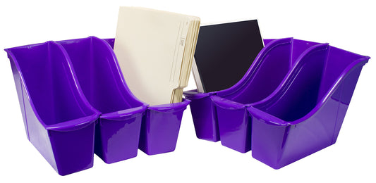 Storex Small Book Bin – Interlocking Plastic Organizer for Home, Office and Classroom, Purple, 6-Pack (71110U06C)