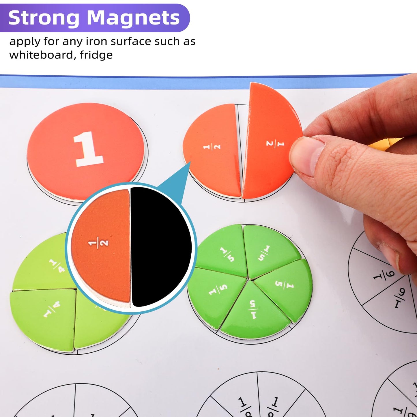 Magnetic Fraction Demonstration Book,Magnetic Fraction Tiles & Fraction Circles,Montessori Fraction Manipulatives Learning Games for Kids,Fraction Manipulatives for Elementary School (Fox)