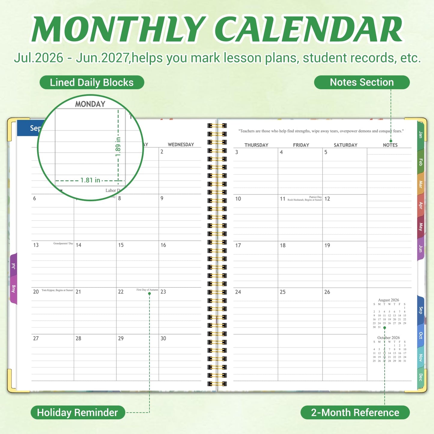 Teacher Planner 2026-2027 Academic Year, Jul.2026 - Jun.2027, 8.5" x 11" Lesson Planner Book for Teachers, Teacher Planners with Colorful Monthly Tabs for Homeschool & Classroom Organization - Tree