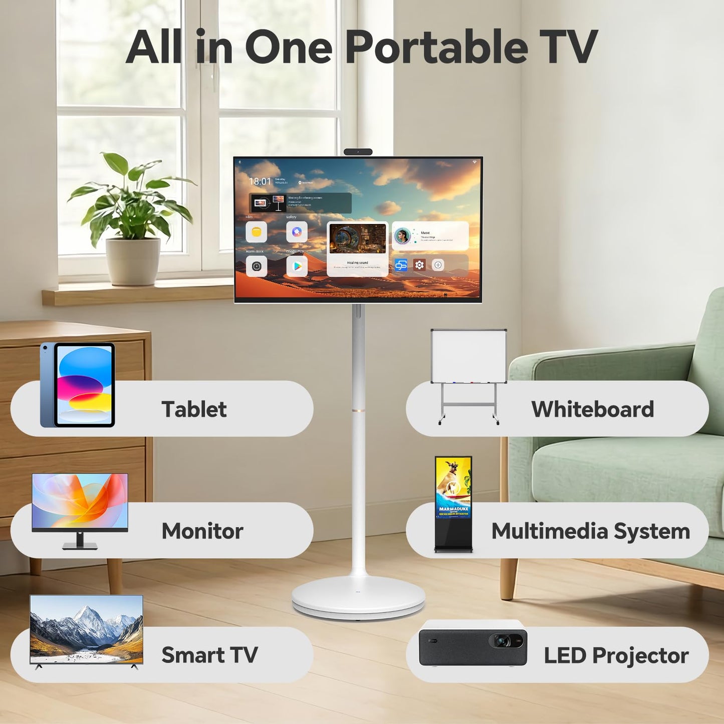 Cugima 27" FHD Smart Portable TV on Wheels