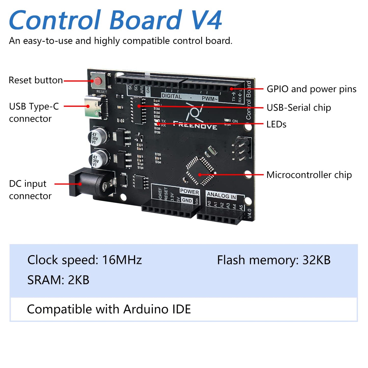 Freenove Projects Kit with Control Board V4 (Compatible with Arduino IDE), 238-Page Detailed Tutorials, 46 Projects, No Soldering, Simple Wiring