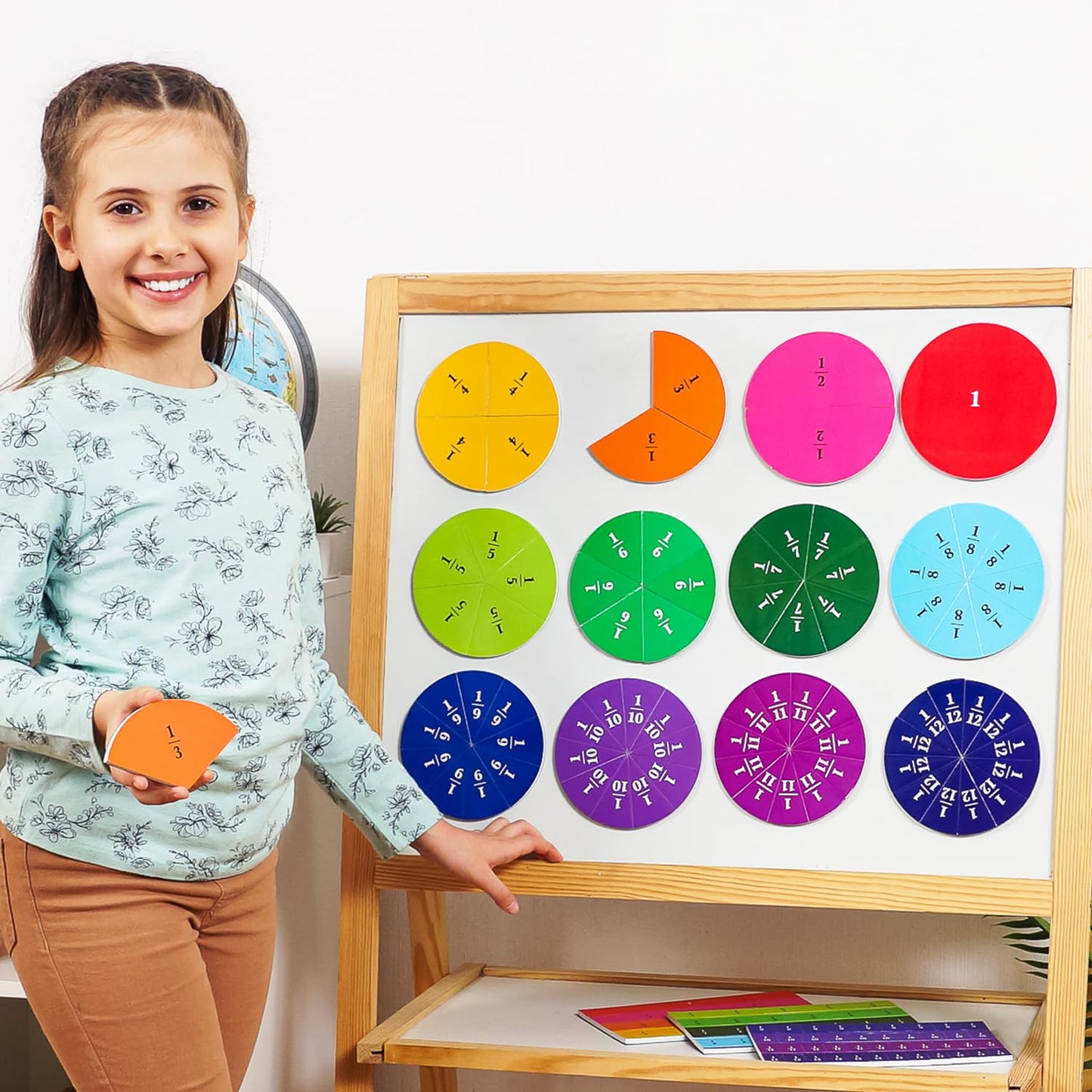 166 PCS Magnetic Fraction Tiles & Fraction Circles - Elementary Fraction Manipulatives Class Set - Magnetic Fraction Bars & Strips Fraction Kit, Fraction Magnets, Math Manipulatives - Simply Magic