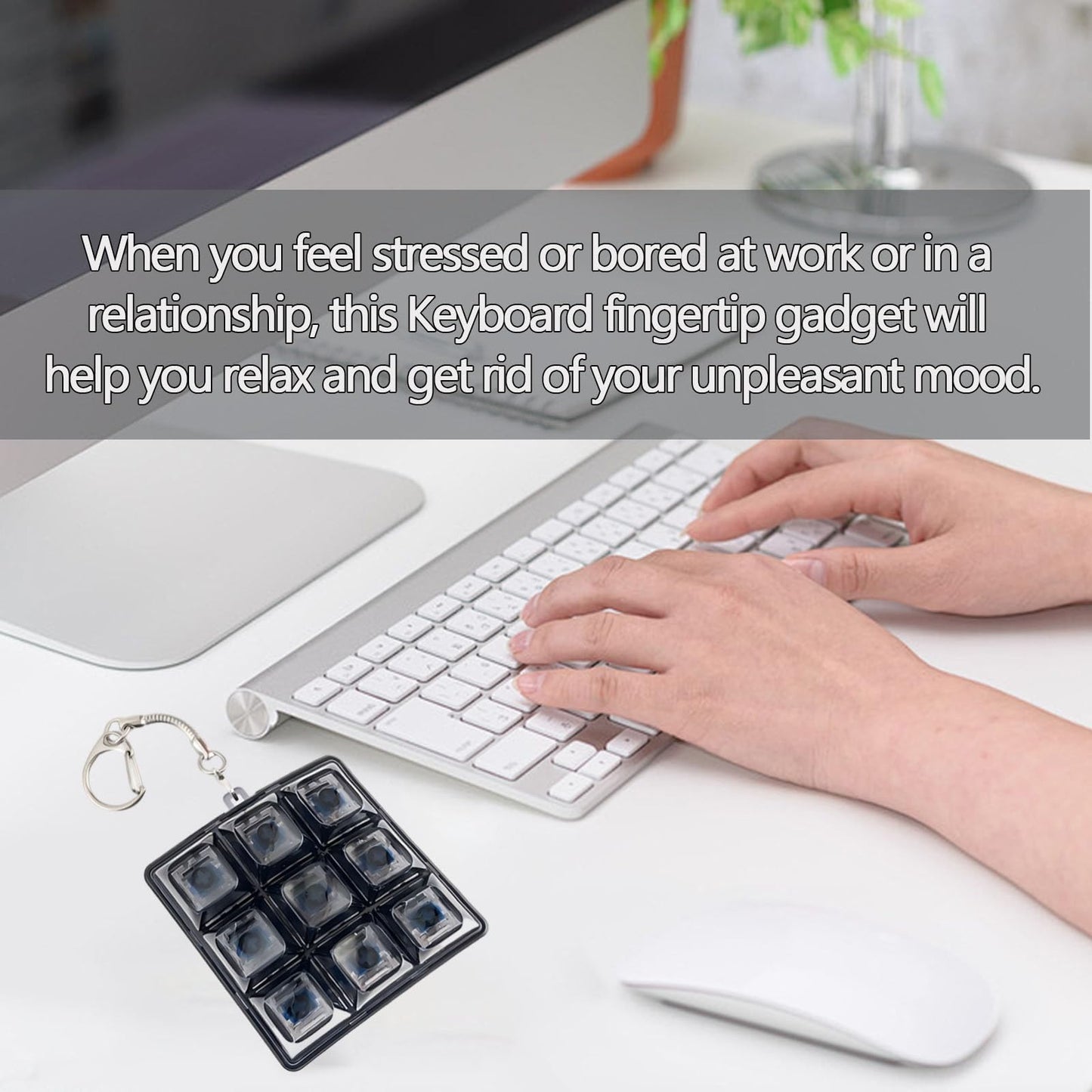 3 Pcs Keyboard Fidget Clicker Stress Relief Toys Keychain– Button Press Fidget Set for Stress Relief & Relaxation (9 Keys + 4keys + 1key Transparent Black)