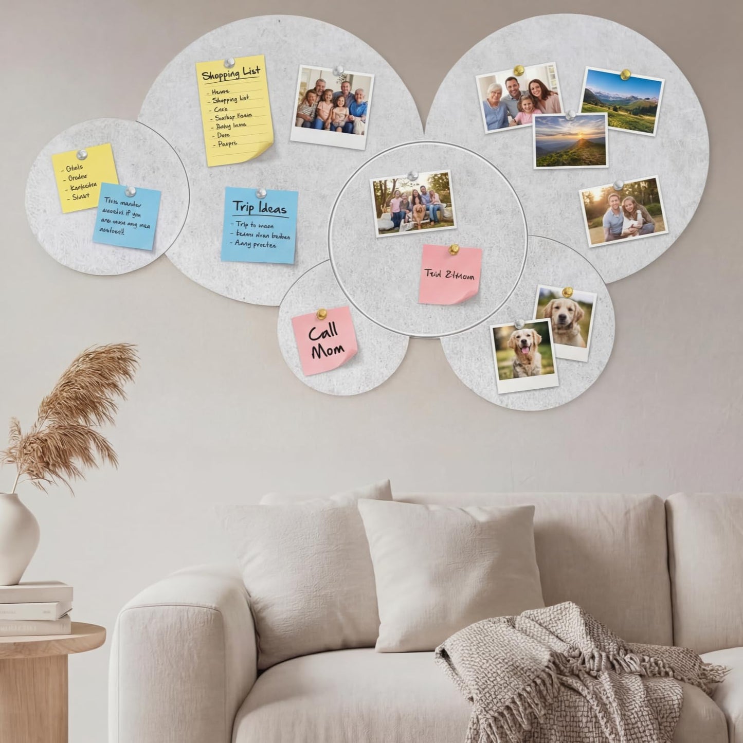 Yerliker 6 Pcs 55 x 30 Inch Felt Bulletin Board Tiles – Self-Adhesive, Thick Splicing Felt Panels for Home, Classroom, Nursery & Playroom Wall Decor – Push Pin Friendly(Ivory Tan)