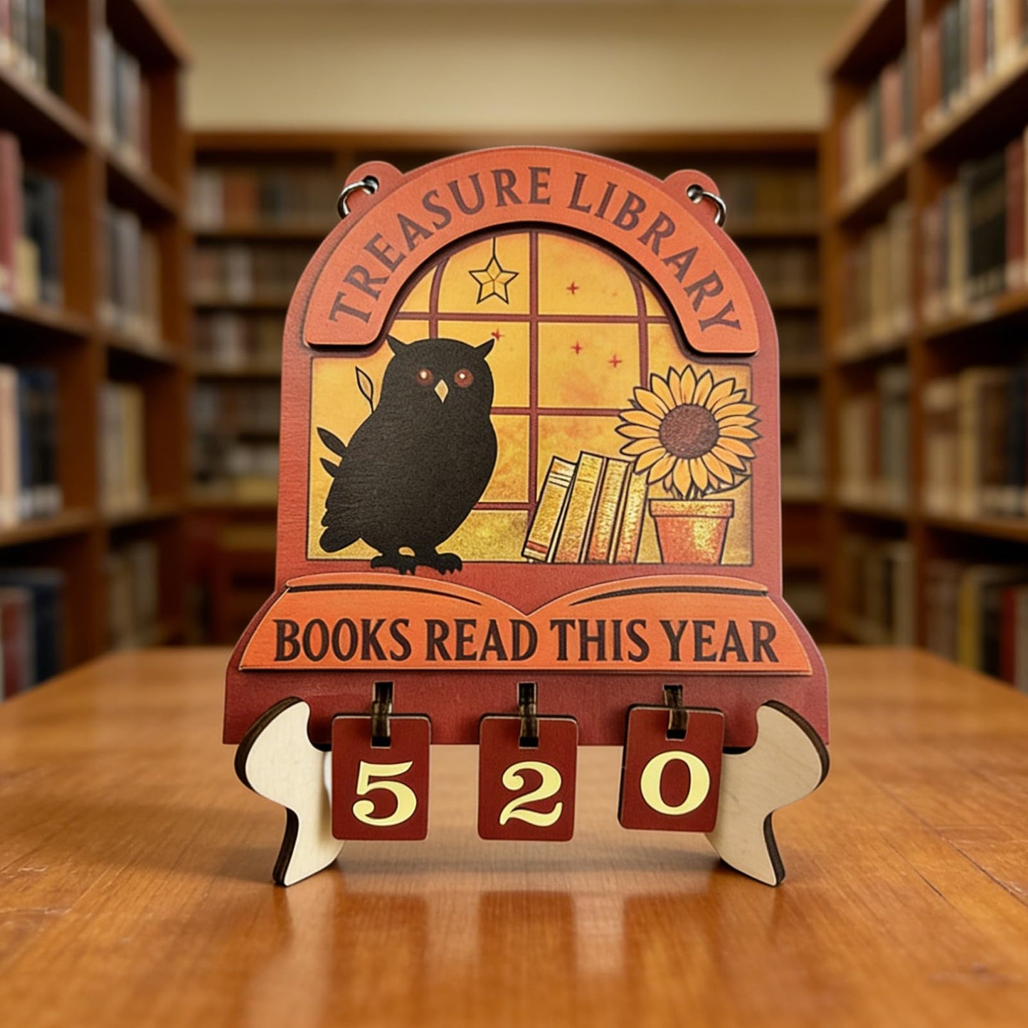 Reading Tracker Counter Sign, Wooden Books Read This Year Display, Book Lover Gift for Librarian, Reader, Teacher, Women, Wall and Table Decor for Home Library, Teachers, Book Lovers（Owl design）