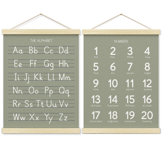 BONETAT Numbers alphabet poster for Nursery Toddlers, Play Room Wall Decor, ABC Wall Chart, Wall Hanging Decor for Toddler Playroom Decor Kids Wall Decor, Wooden Frame Alphabet Banner-A06