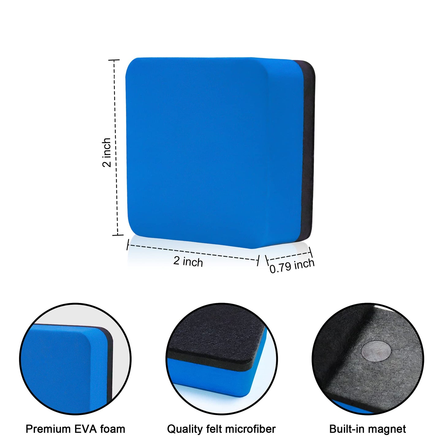 Mini Dry Erase Erasers, IHPUKIDI 48 Pack Magnetic Whiteboard Dry Erasers Chalkboard Cleaner Wiper for Kids and Classroom Teacher Supplies, Home and Office (2 x 2 Inch) Blue