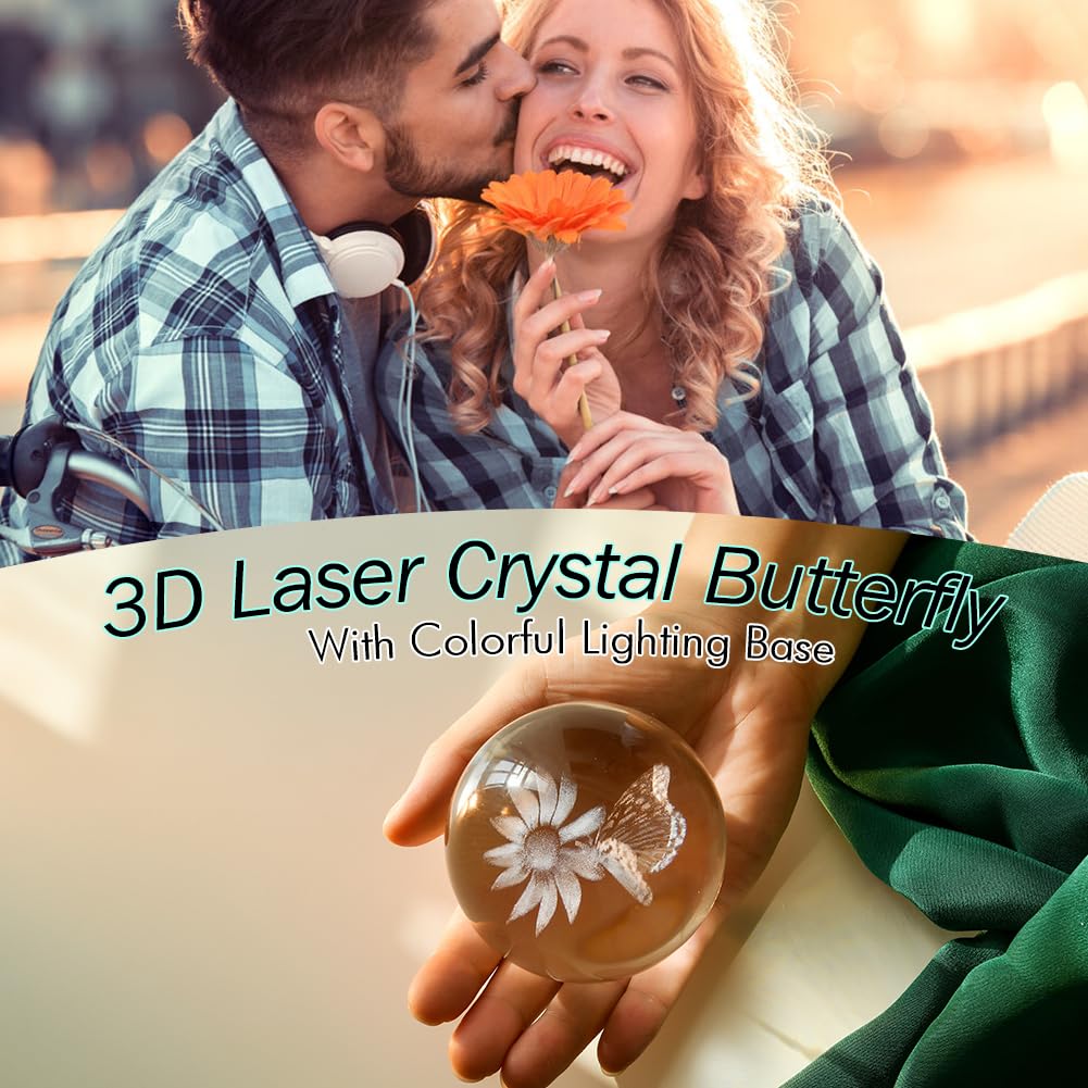 IFOLAINA 3D Butterfly Crystal Ball Decor Lamp Gifts Ideas for Girlfriend Wife Mom Her Mothers Day Birthday Christmas Butterfly on Sunflower in Glass Ball
