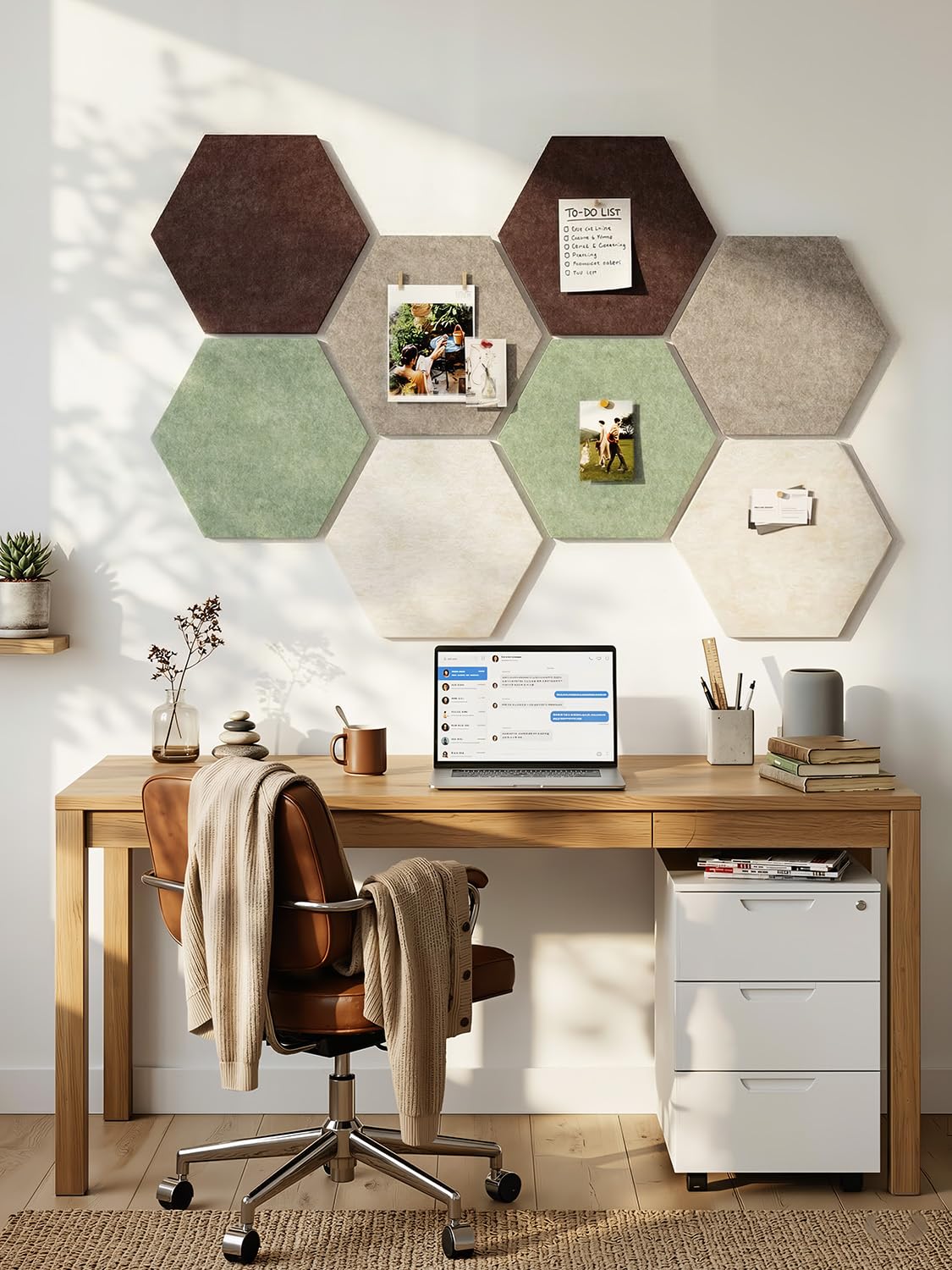 Uoisaiko 8 Pack Hexagon Felt Bulletin Board Tiles - 12" Large Thick Pin Board for Walls with 30 Push Pins, DIY Boards for Office Home School Decor, Aesthetic Hex Cork Board Alternative